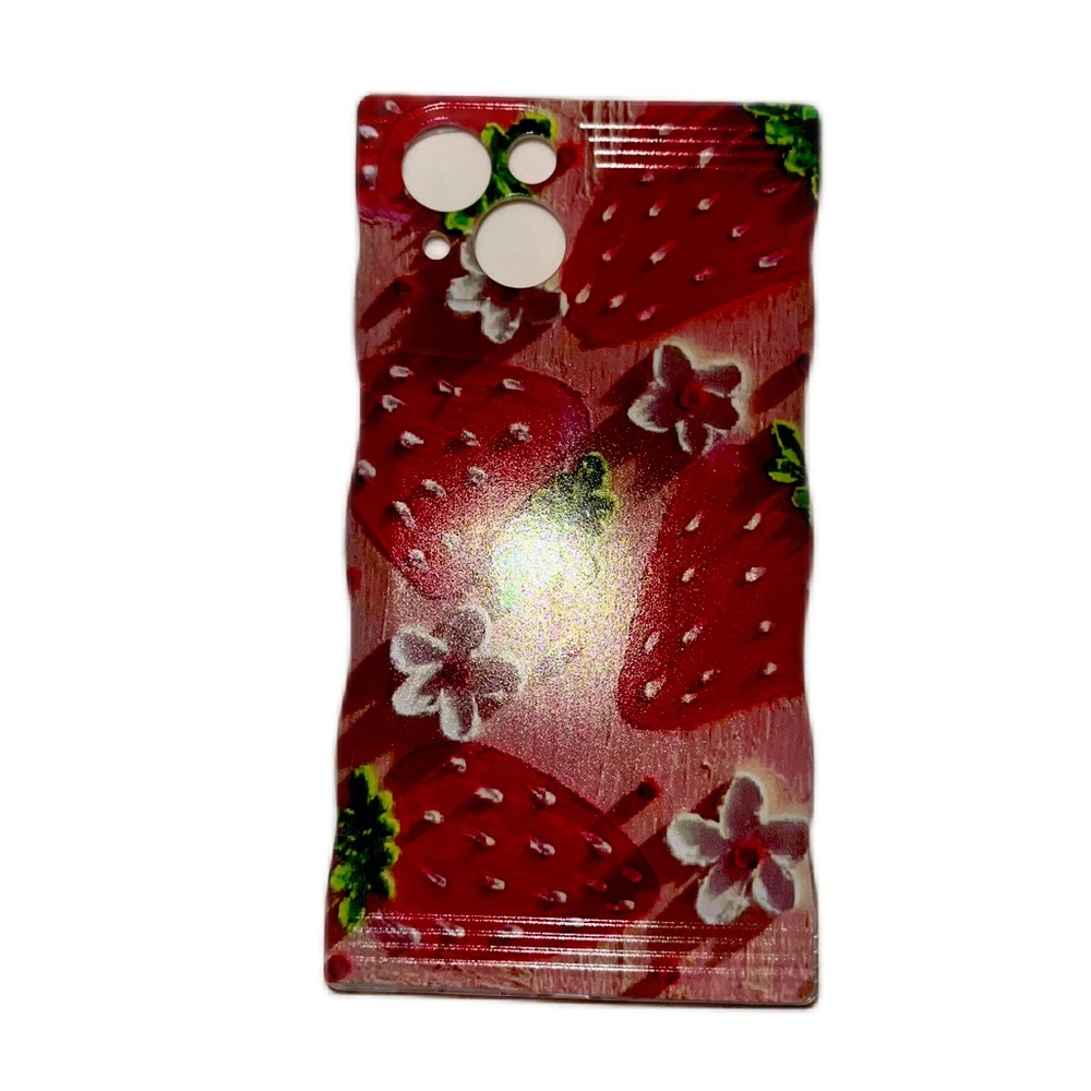 iPhone 14 squared glossy strawberry art print phone case